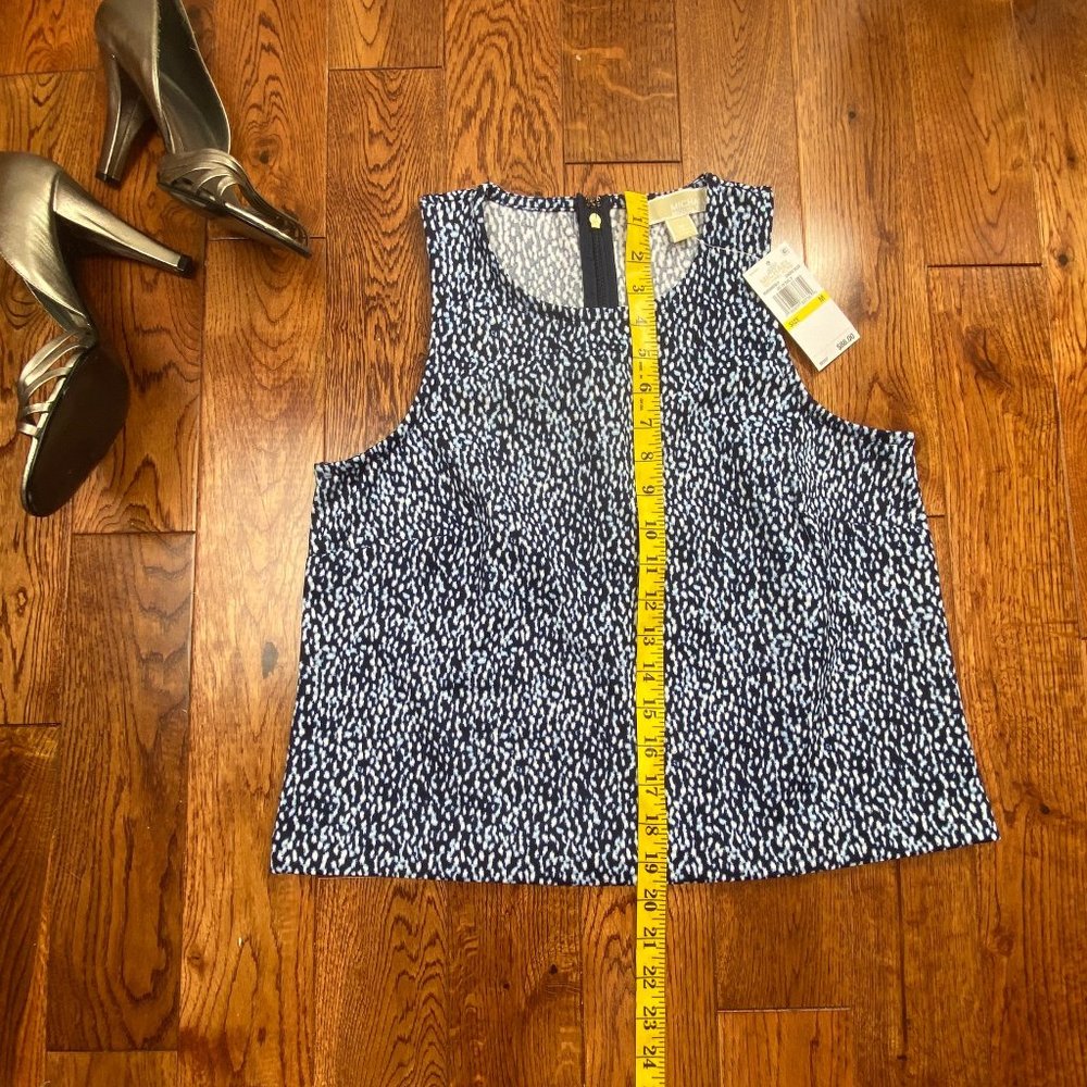 NWT Michael Kors Printed Zipper Back Top Blue - Picture 9 of 11